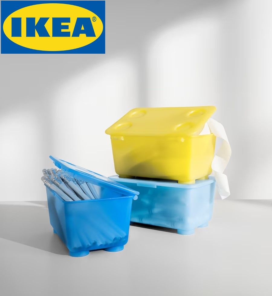 IKEA GLIS Коробка для хранения с крышкой, набор из 3 шт, разноцветные, 17×10 см