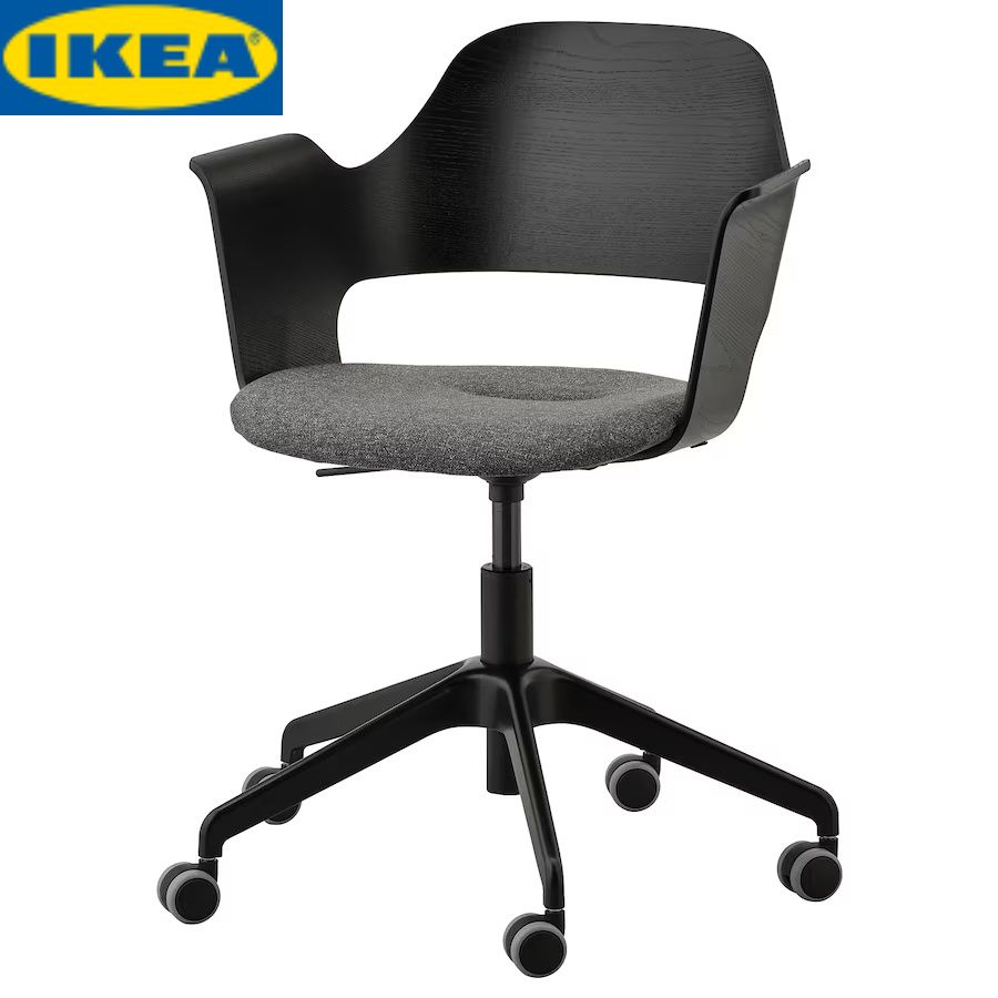 FJALLBERGET IKEA Офисный стул, конференц-стул на колесиках, ясеневый шпон,черный цвет/Гуннаред темно-серый