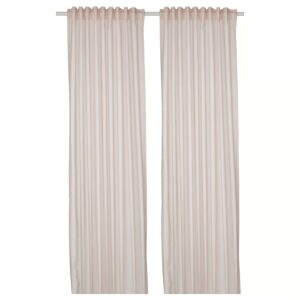 Шторы IKEA BYMOTT 2 шт, белые/бежевые в полоску/с декоративной тесьмой, 120x300 см