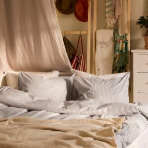 Пододеяльник и наволочка IKEA SOLFIBBLA , серый белый / полосатый, 150x200 / 50x60 см