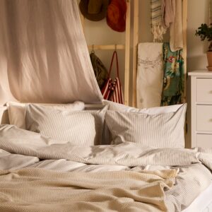 Пододеяльник и наволочка IKEA SOLFIBBLA , белый бежевый / полосатый, 150x200 / 50x60 см.