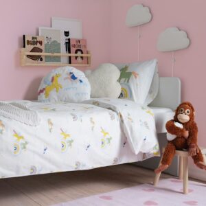 Пододеяльник и наволочка IKEA BARNDROM , белый многоцветный / рисунок единорога, 150x200 / 50x60 см.
