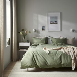 Пододеяльник и 2 наволочки IKEA ANGSLILJA, серо-зеленый, 200x200 / 50x60 см